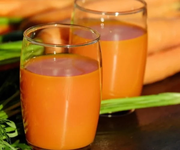 Carrot juice Two glasses of fresh orange carrot juice